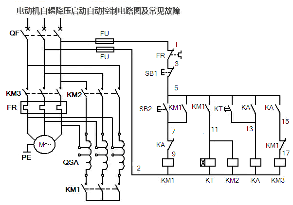 三相電動機(jī)自耦降壓起動自動控制電路圖 三相電動機(jī)自耦降壓起動自動控制電路圖
